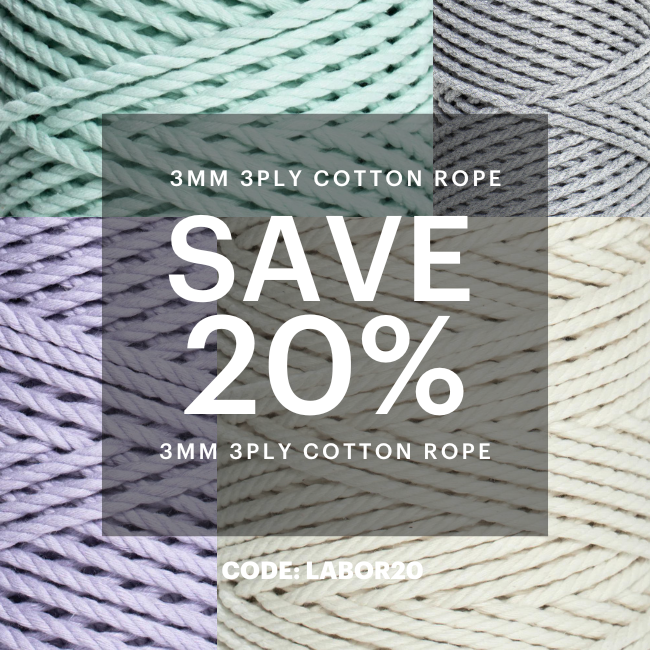 Labor Day Sale - 3mm 3ply Cotton Rope