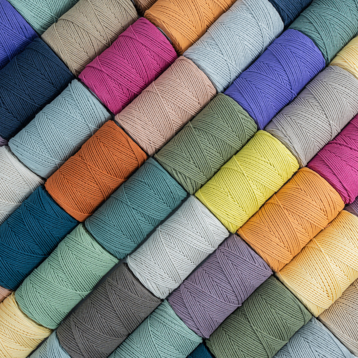 2mm 3-ply recycled cotton rope in natural and colored spools