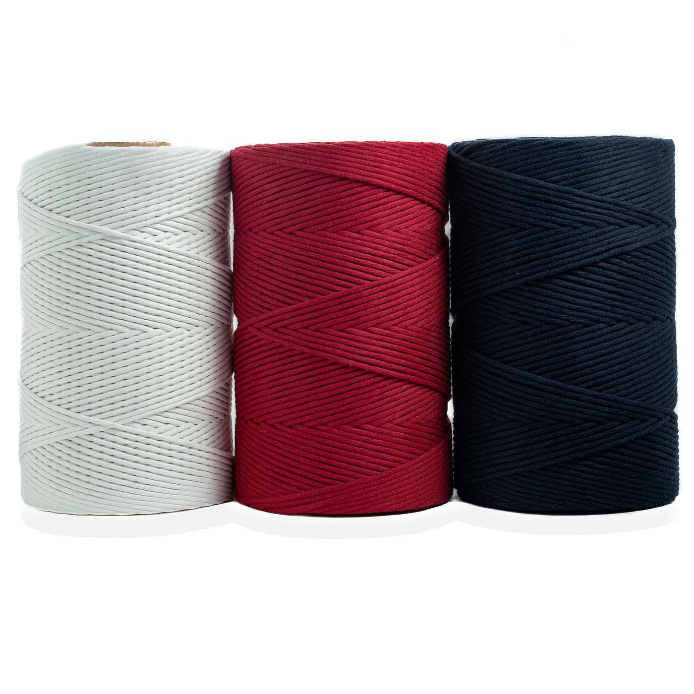Curated Bundle - 4mm Single Strand 1640 feet - White, Ruby Red & Navy Blue