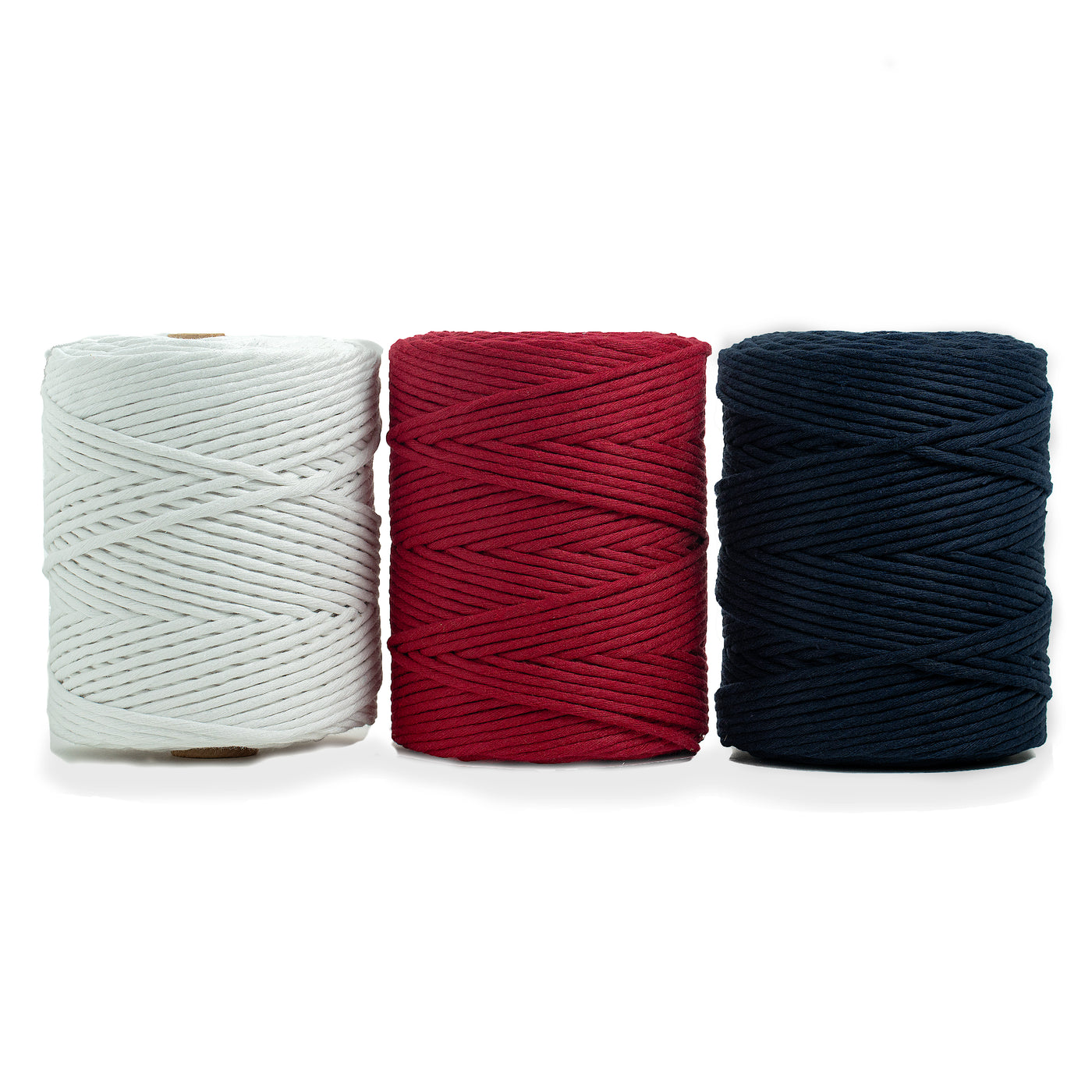 Curated Bundle - 4mm Single Strand 720 feet - White, Ruby Red & Navy Blue