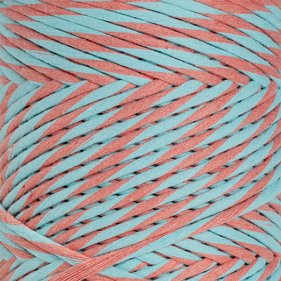 DUAL RECYCLED COTTON MACRAME CORD 4 MM - SINGLE STRAND - BIMINI + FRUIT PUNCH COLOR