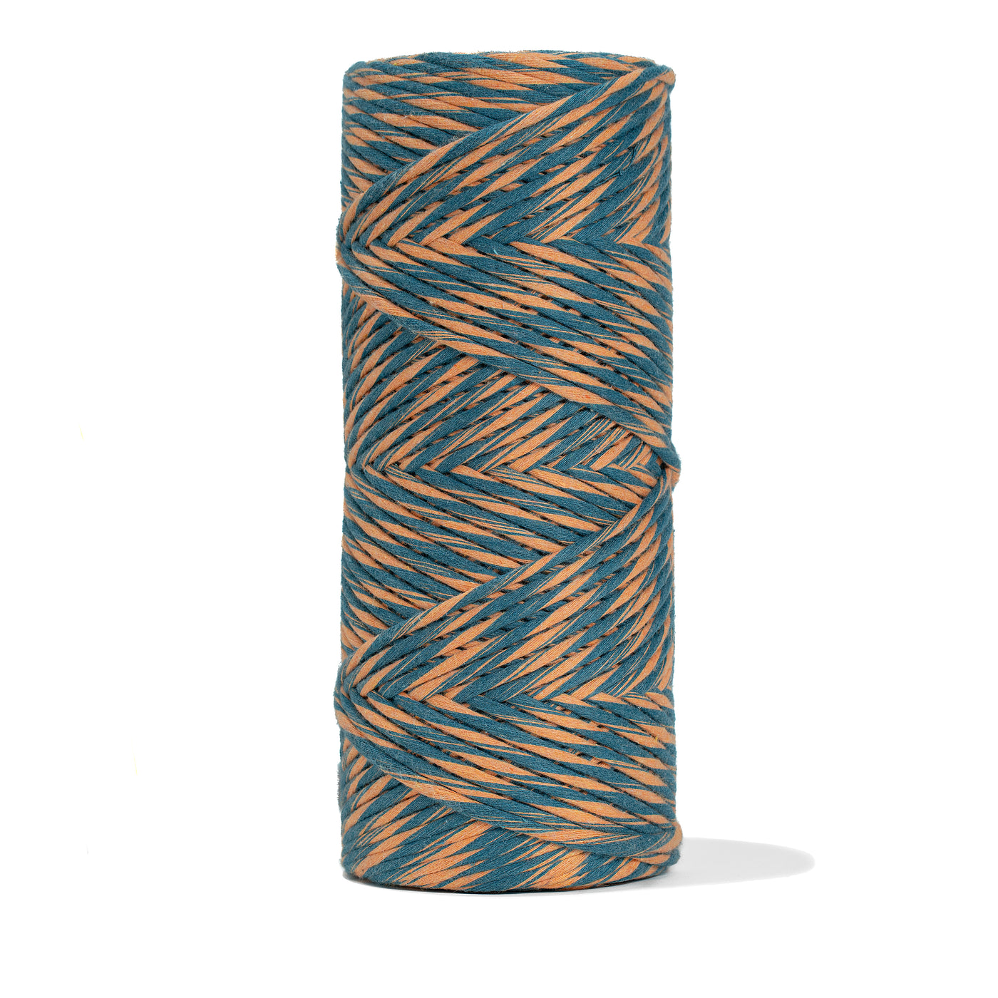 DUAL RECYCLED COTTON MACRAME CORD 4 MM - SINGLE STRAND - APRICOT + OCEAN TEAL COLOR