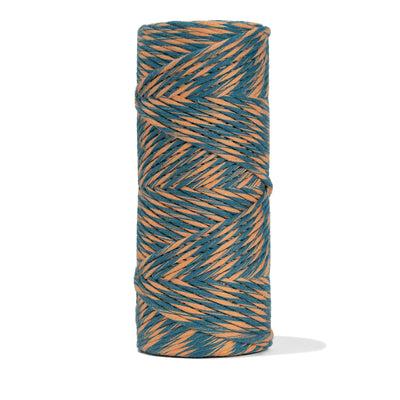 DUAL RECYCLED COTTON MACRAME CORD 4 MM - SINGLE STRAND - APRICOT + OCEAN TEAL COLOR
