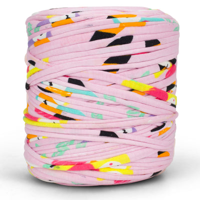 Printed Recycled T-Shirt Fabric Yarn - Pink Festival