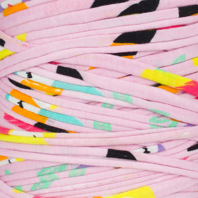 Printed Recycled T-Shirt Fabric Yarn - Pink Festival