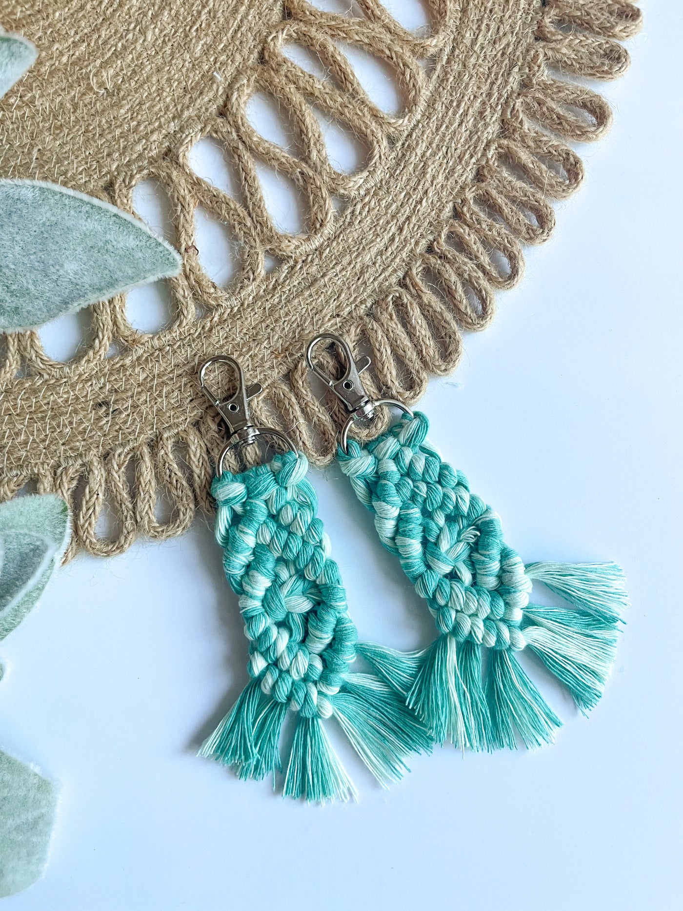 DUAL RECYCLED COTTON MACRAME CORD 4 MM - SINGLE STRAND - MINT + CARIBBEAN SEA COLOR