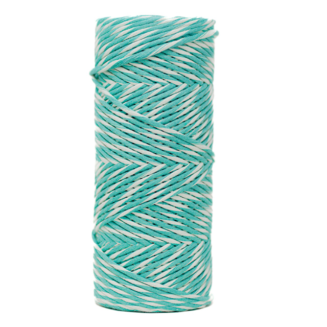 DUAL RECYCLED COTTON MACRAME CORD 4 MM - SINGLE STRAND - MINT + CARIBBEAN SEA COLOR